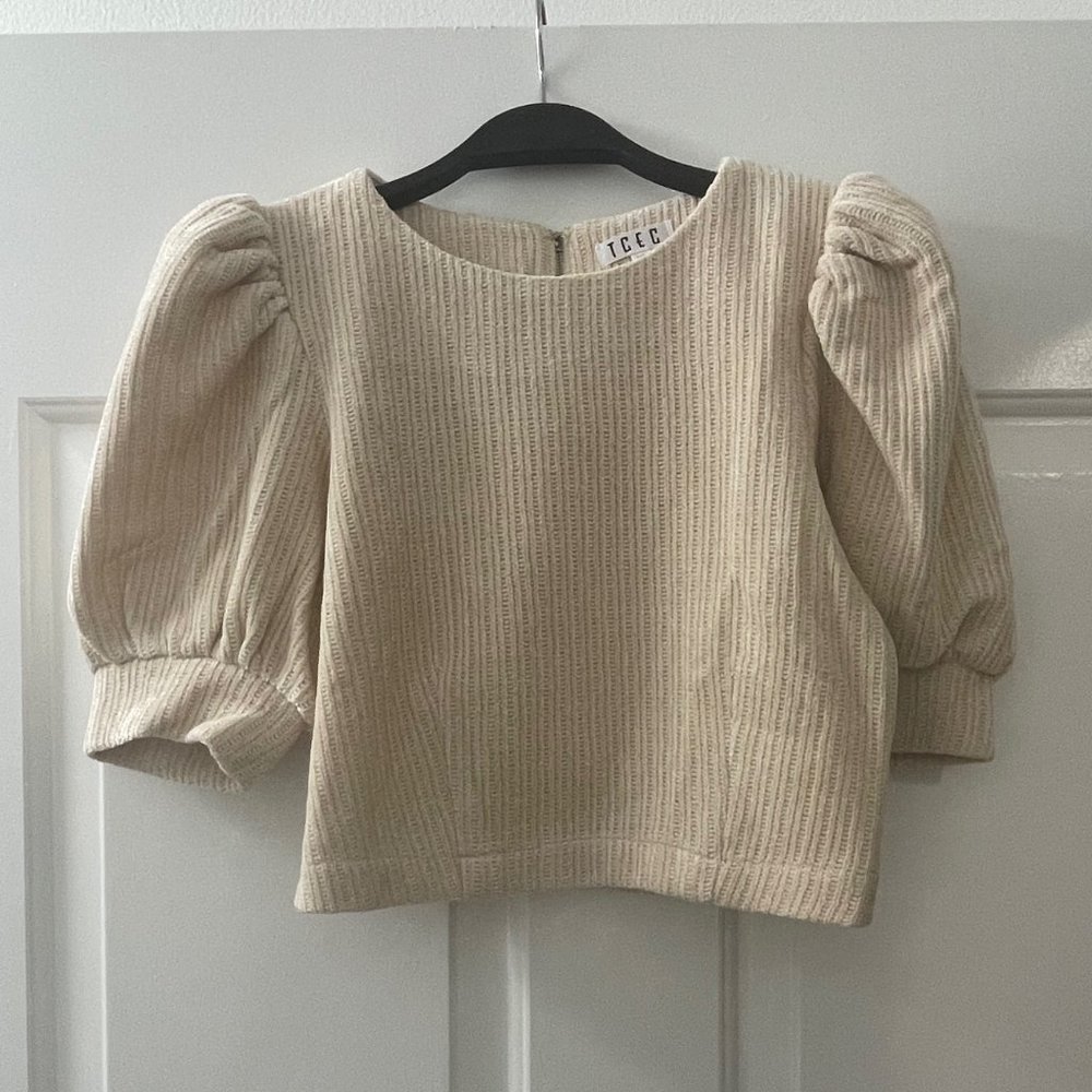 TCEC | NWOT | Corduroy Zipper Crop Top | M, L | Cream | CT7948